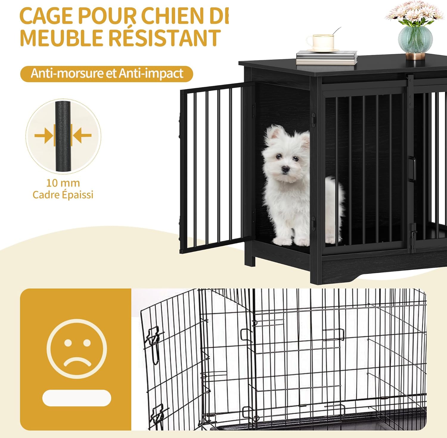 Detalle de Hzuaneri Cage pour Chiens 69 cm — Table d’appoint et niche moderne pour petits chiens