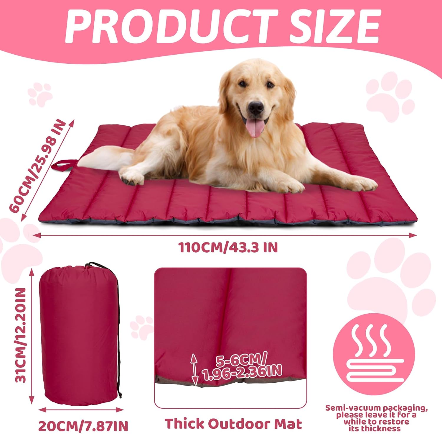 Detalle de XIAPIA wasserdichte Hundematte für Outdoor – 110 × 68 cm, faltbar, waschbar, Hygienisch
