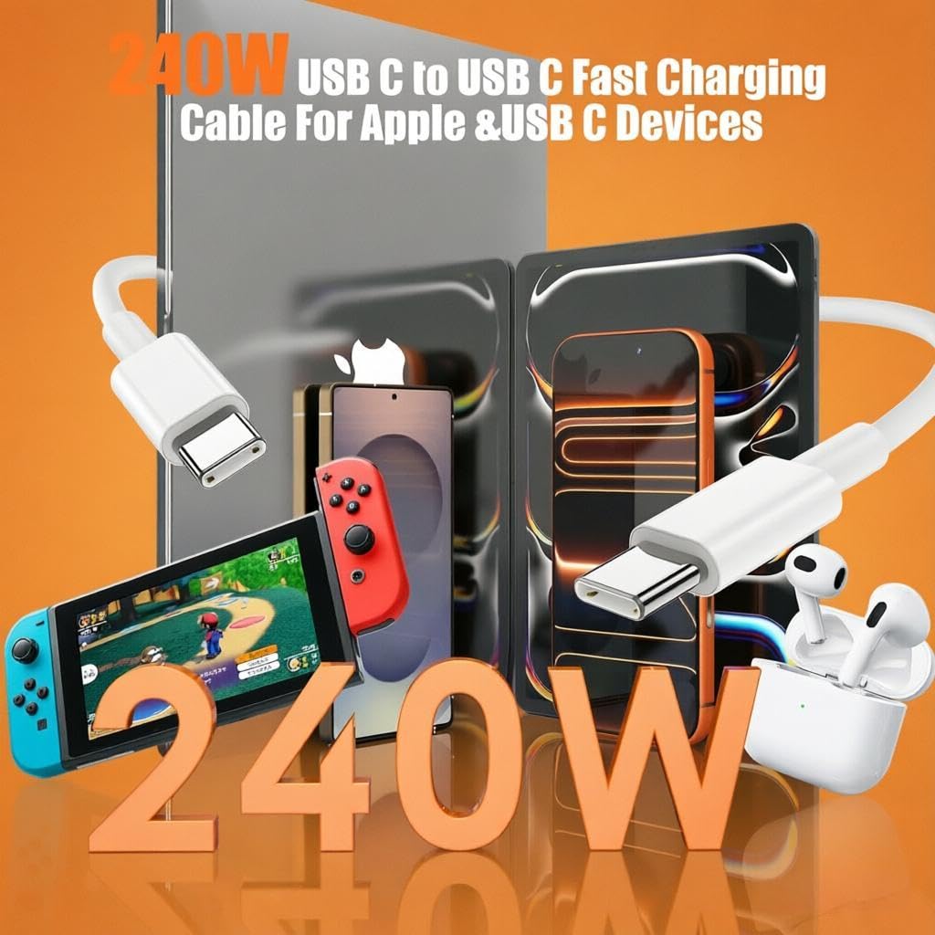 Detalle de CyvenSmart 240W USB-C to USB-C Cable (3-Pack): 3.3ft / 6.6ft / 10ft, PD3.1 Fast Charging