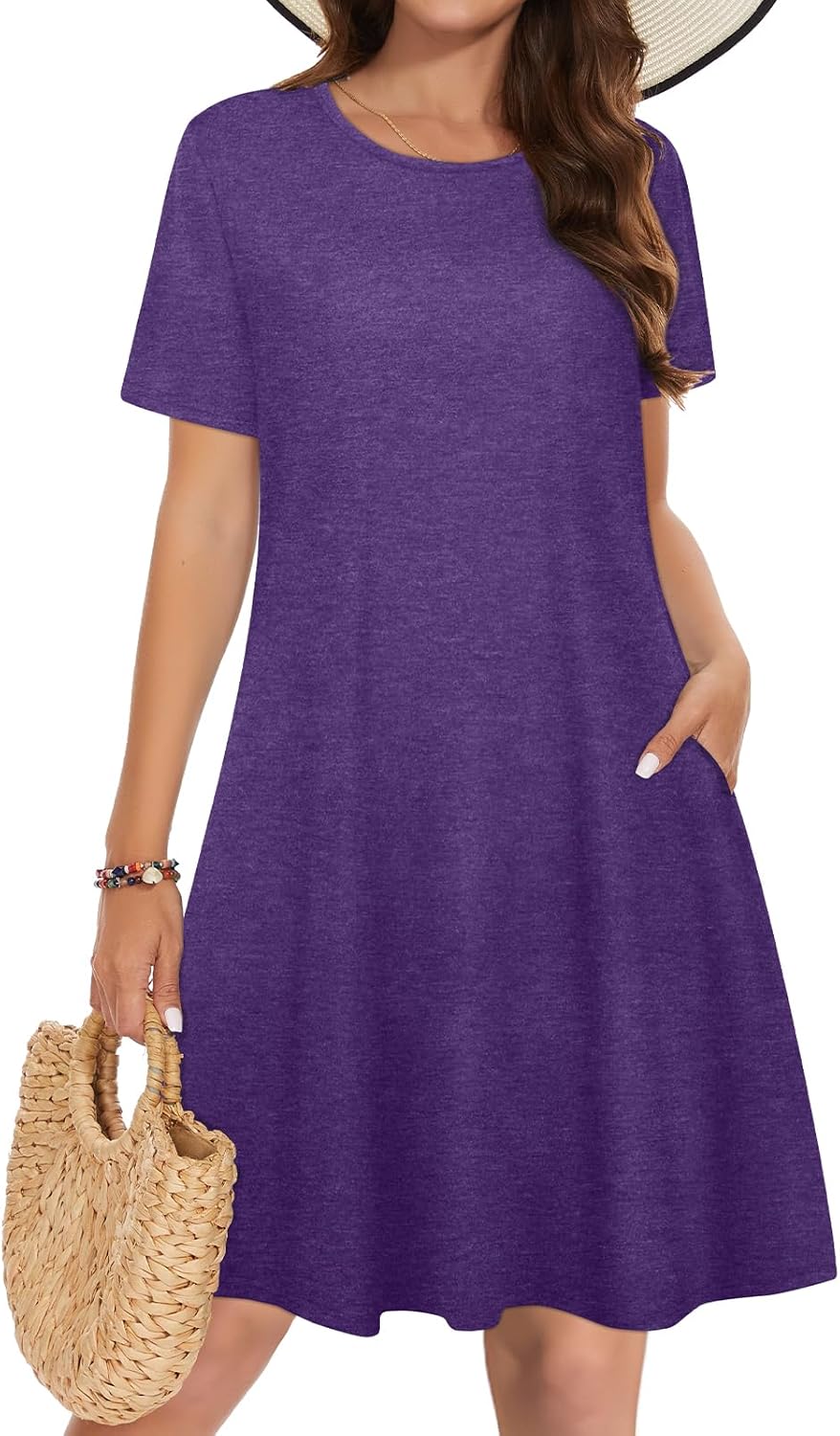 Thumbnail 5 de Summer Dresses for Women Casual T‑Shirt Short Sleeve Floral Sundress Cover-Up with Pockets (Knee-Length)