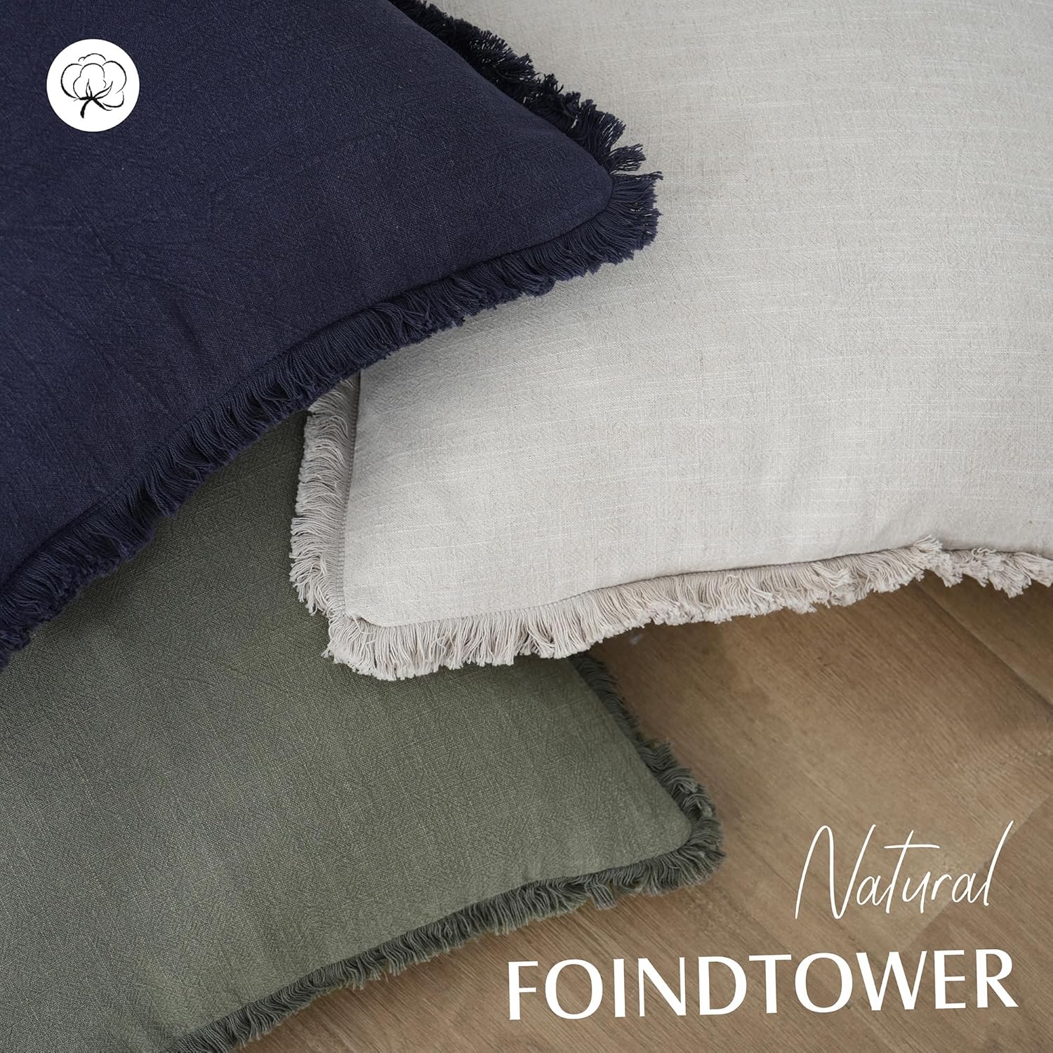 Thumbnail 3 de Foindtower 18x18 Linen Fringe Pillow Covers Olive Green 🛋