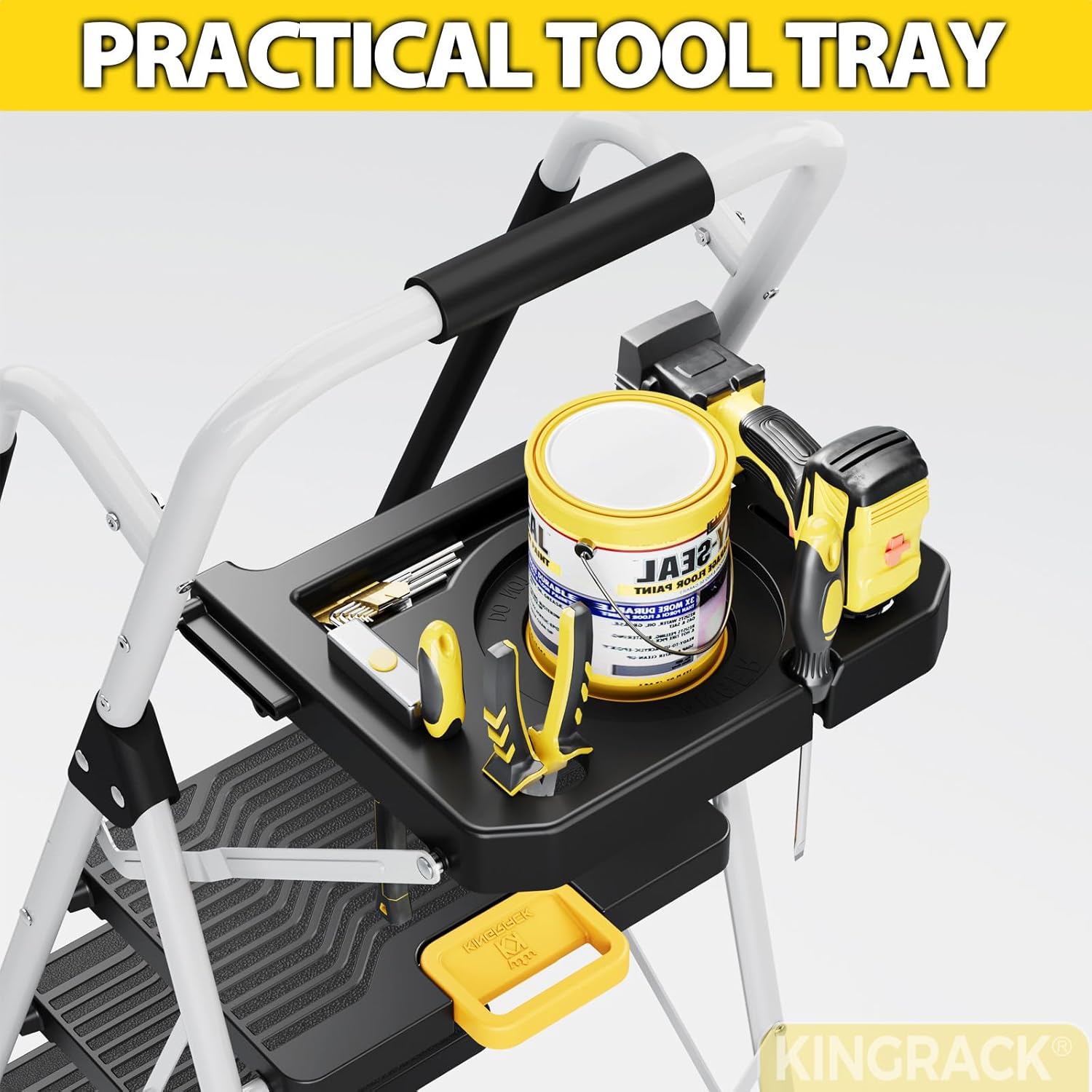 Detalle de KINGRACK WK2226-5D 5-Step Folding Ladder, 800 lb Capacity, Tool Tray