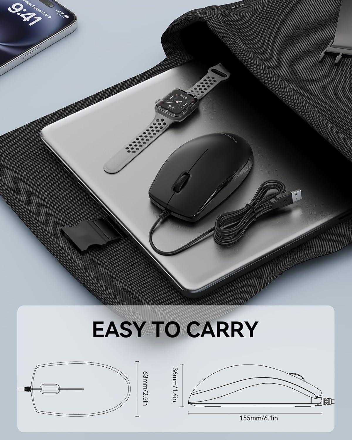 Thumbnail 6 de TECKNET Wired Mouse: Ambidextrous, Quiet, Plug & Play USB Office Mouse