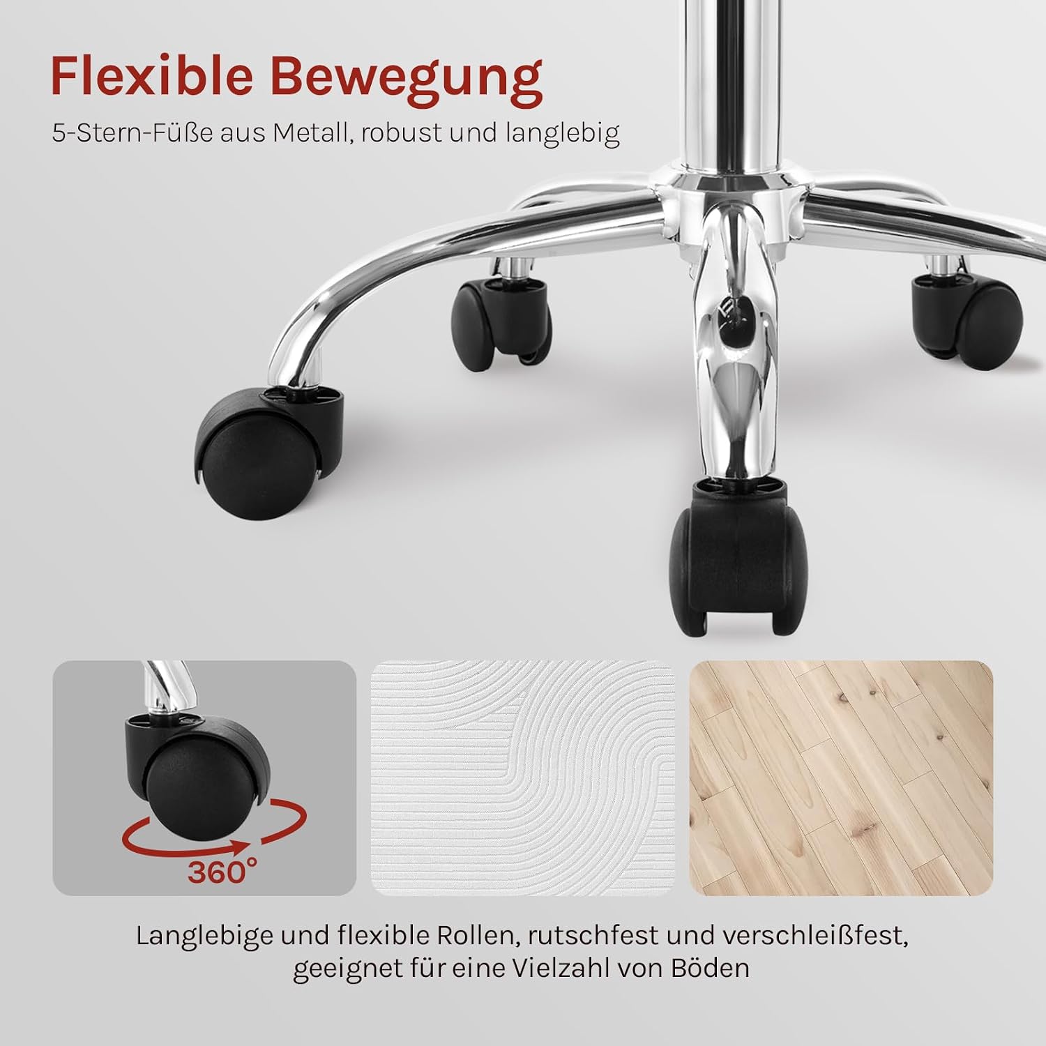 Detalle 2 de WOLTU Rollhocker mit Rückenlehne – höhenverstellbar mit Rollen & 360° Drehfunktion