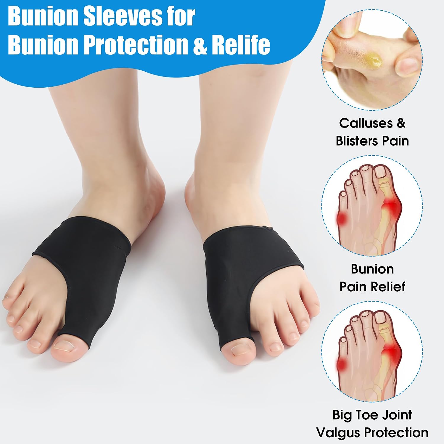 Detalle de EASICUTI Bunion Corrector Relief Sleeve (2 pairs) – gel cushion pads for hallux valgus protection