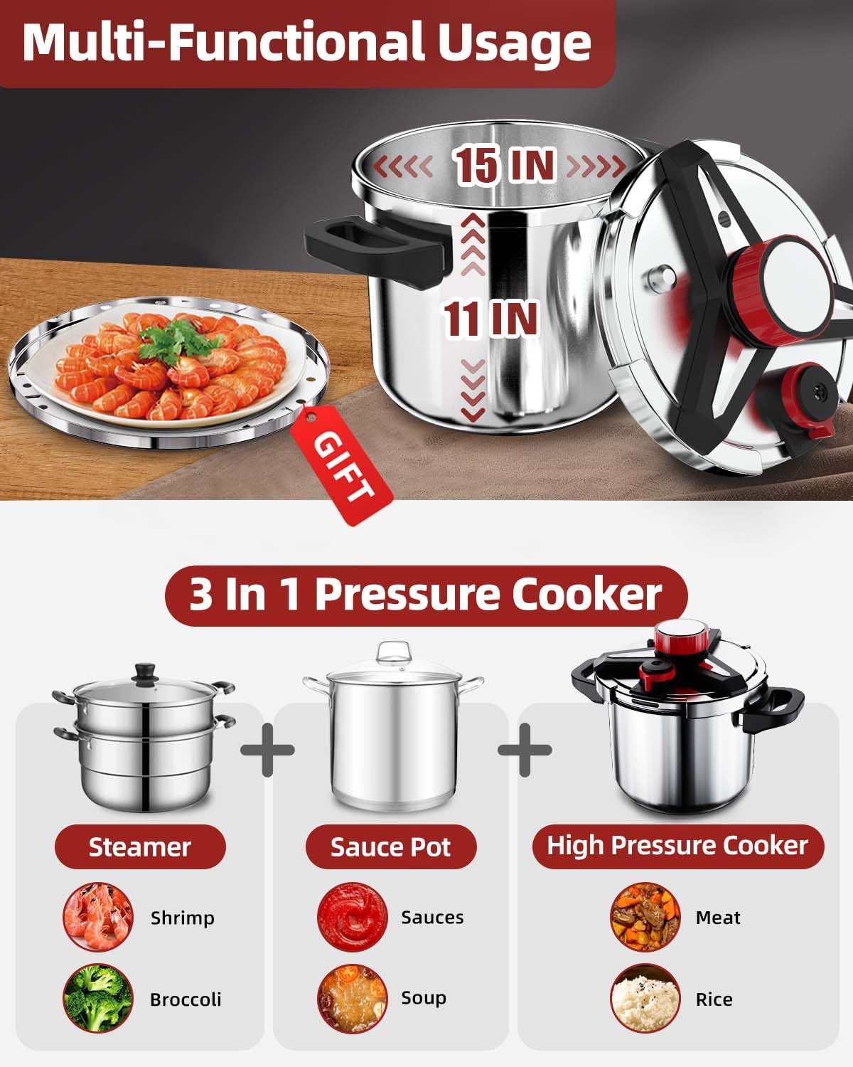 Thumbnail 5 de 32 QT 18/8 Stainless Steel Pressure Cooker