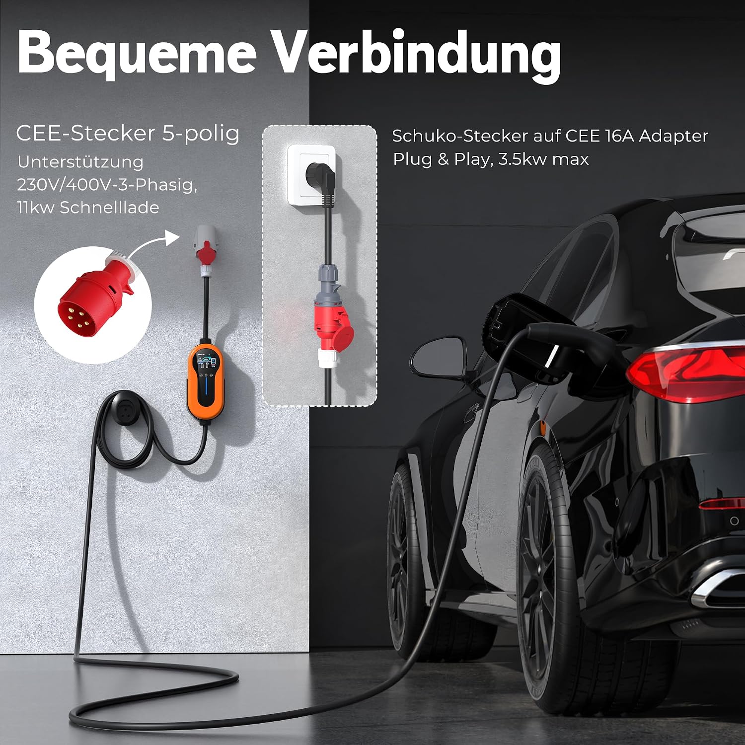 Detalle de Mobile Wallbox 11kW mit App – 7 m Typ 2 Kabel, flexibel lädt unterwegs
