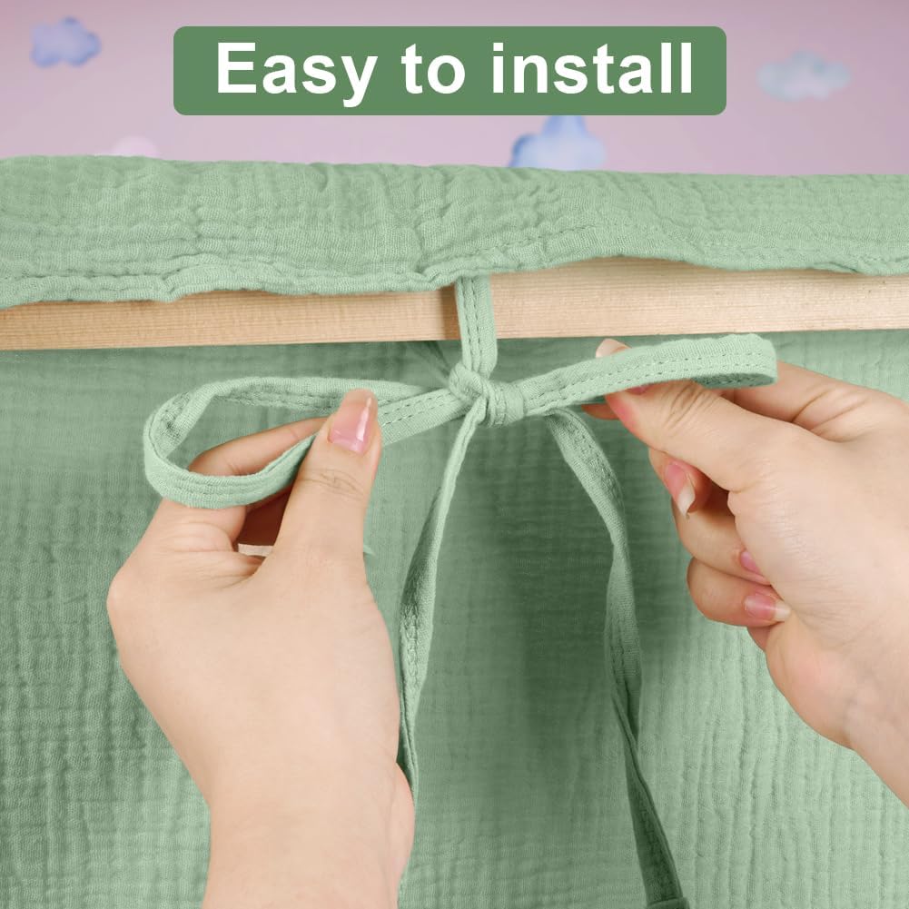 Detalle de Vicloon Bed Canopy for Children – 100% Cotton Muslin, 135 x 360 cm, Light Green