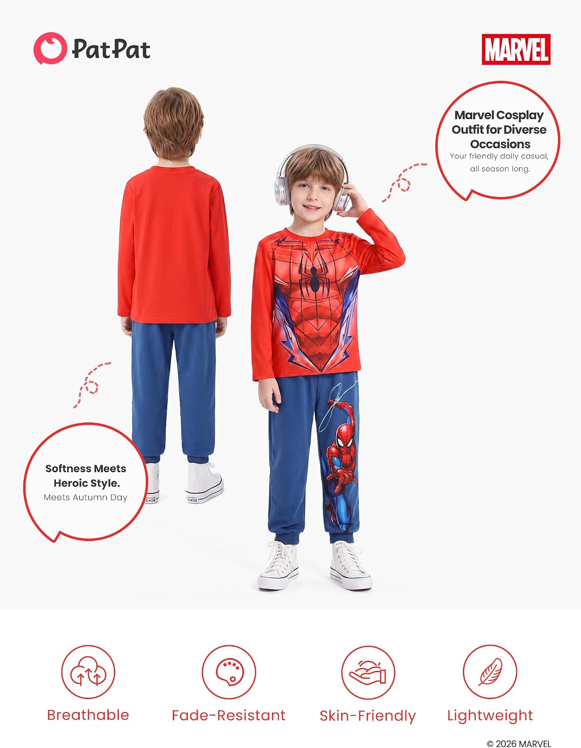 Thumbnail 6 de Disney Teen Boy Long Crewneck Sweatshirt Pants Spider-Man Sweatsuit Set, Ages 2–9