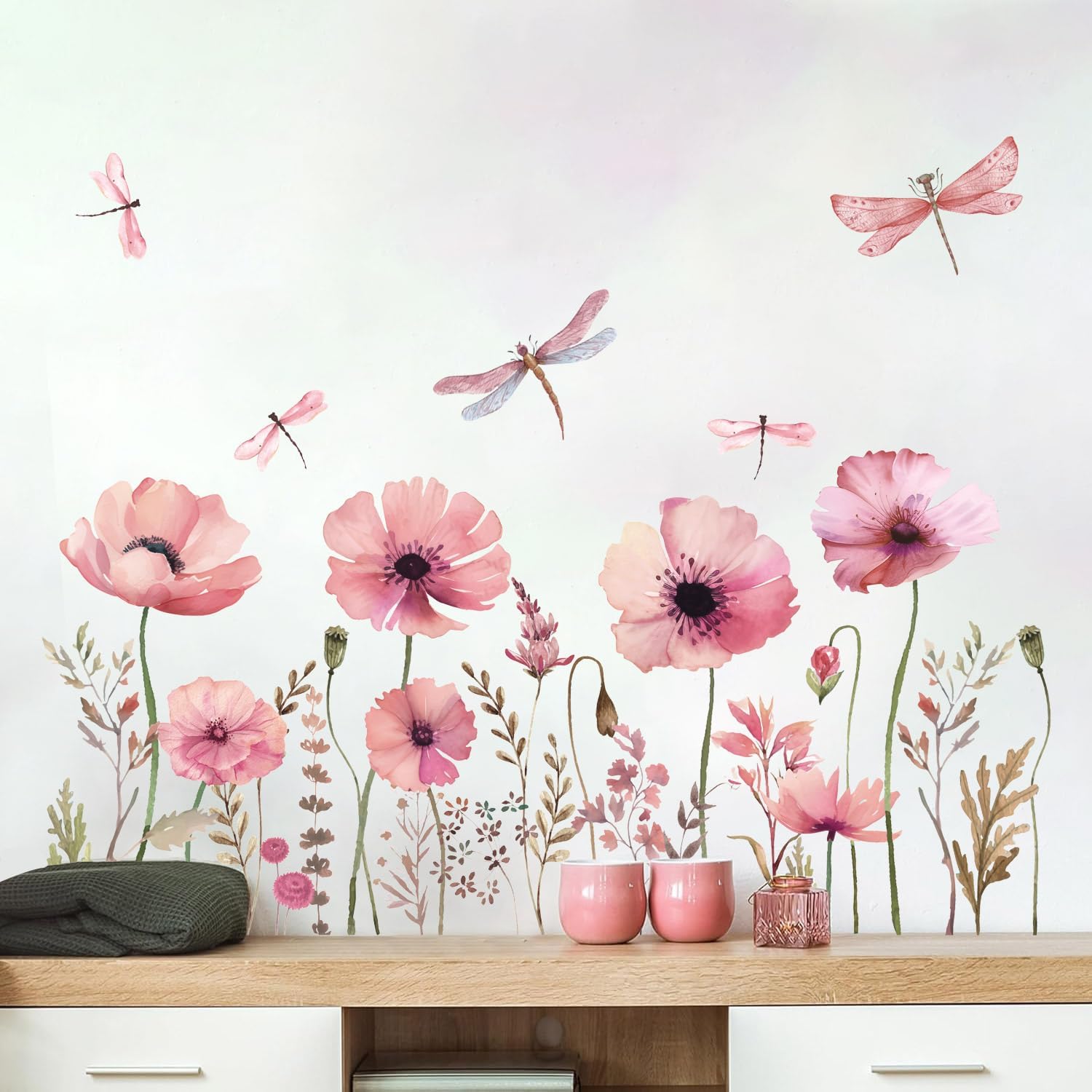 Thumbnail 1 de HPNIUB Pink Blossom Flower Wall Stickers for Kids Nursery, Bedroom & Living Room