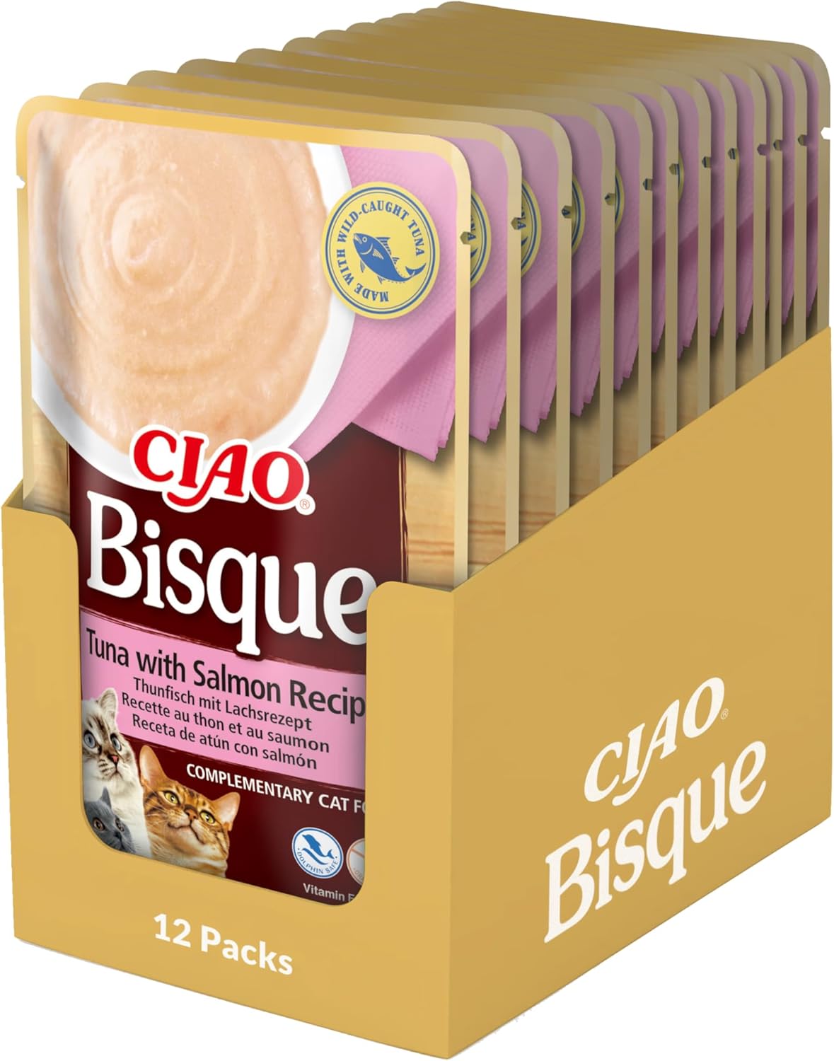 Detalle de INABA CIAO Bisque di Tonno con Salmone – Cibo Umido per Gatti, 12 Buste x 40 g (Crema Sana e Umidità Elevata)