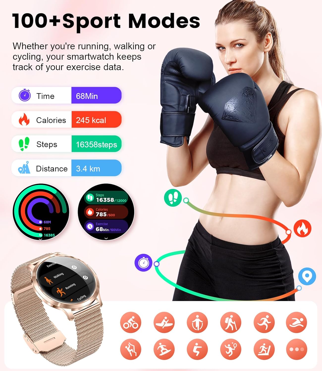 Detalle 2 de HIRREO Smartwatch intelligente da donna AMOLED sottile da 1,32" (7,9 mm) con cinturino in maglia e silicone