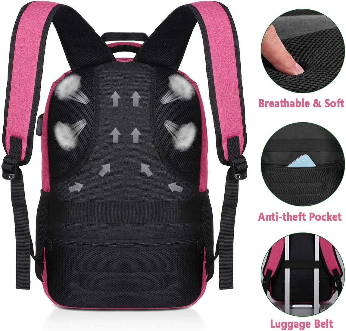 Detalle de YAMTION Rucksack Laptop 35L – Damen, USB-Ladeanschluss, Oxford, 35x20x50 cm