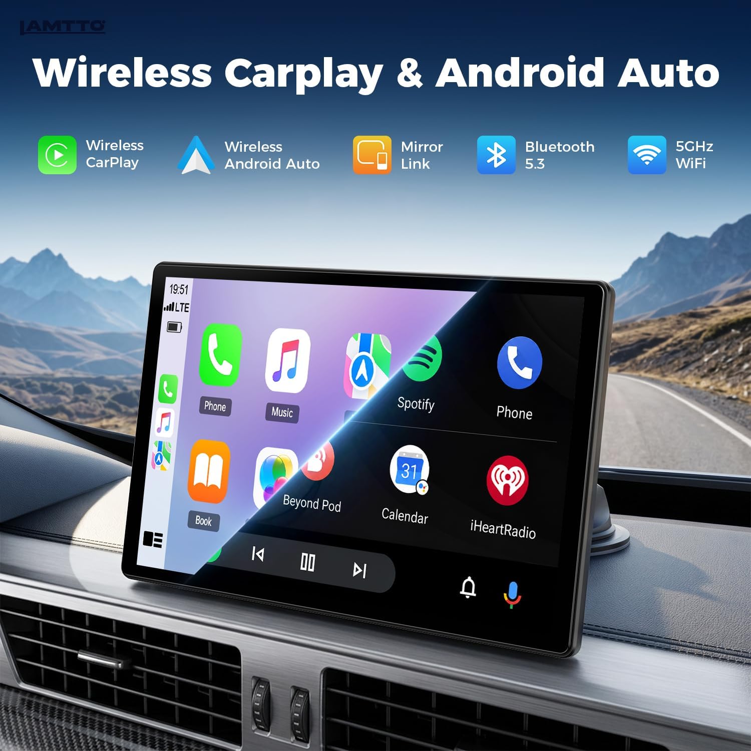 Detalle de LAMTTO 2026 Upgrade 11 Inch CarPlay Screen for Apple CarPlay & Android Auto