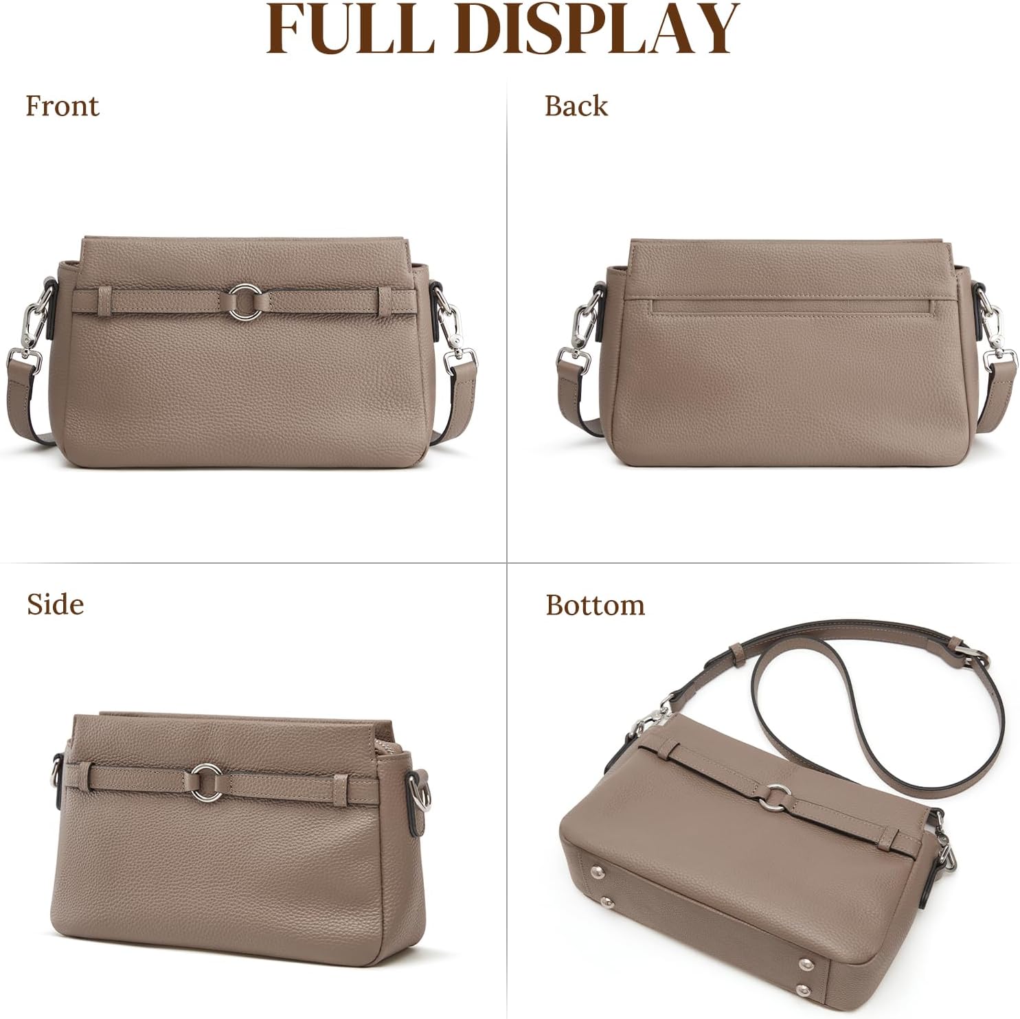 Thumbnail 6 de S-ZONE Femme Sac Bandoulière Moyen en Cuir Grainé avec Bandoulière Réglable