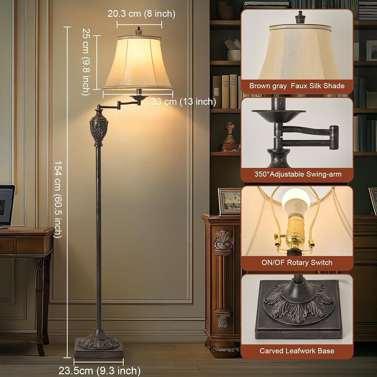 Thumbnail 2 de AIDENOEY HYFLOOR009 Traditional Floor Lamp, 350° Swing Arm, Antique Black
