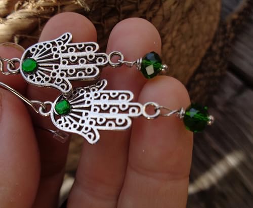 Detalle 2 de CRISTALLO VERDE SULLA MANO DI FATIMA - Orecchini unici fatti a mano di Asai Bolivien Ethno Tribal Manufaktur