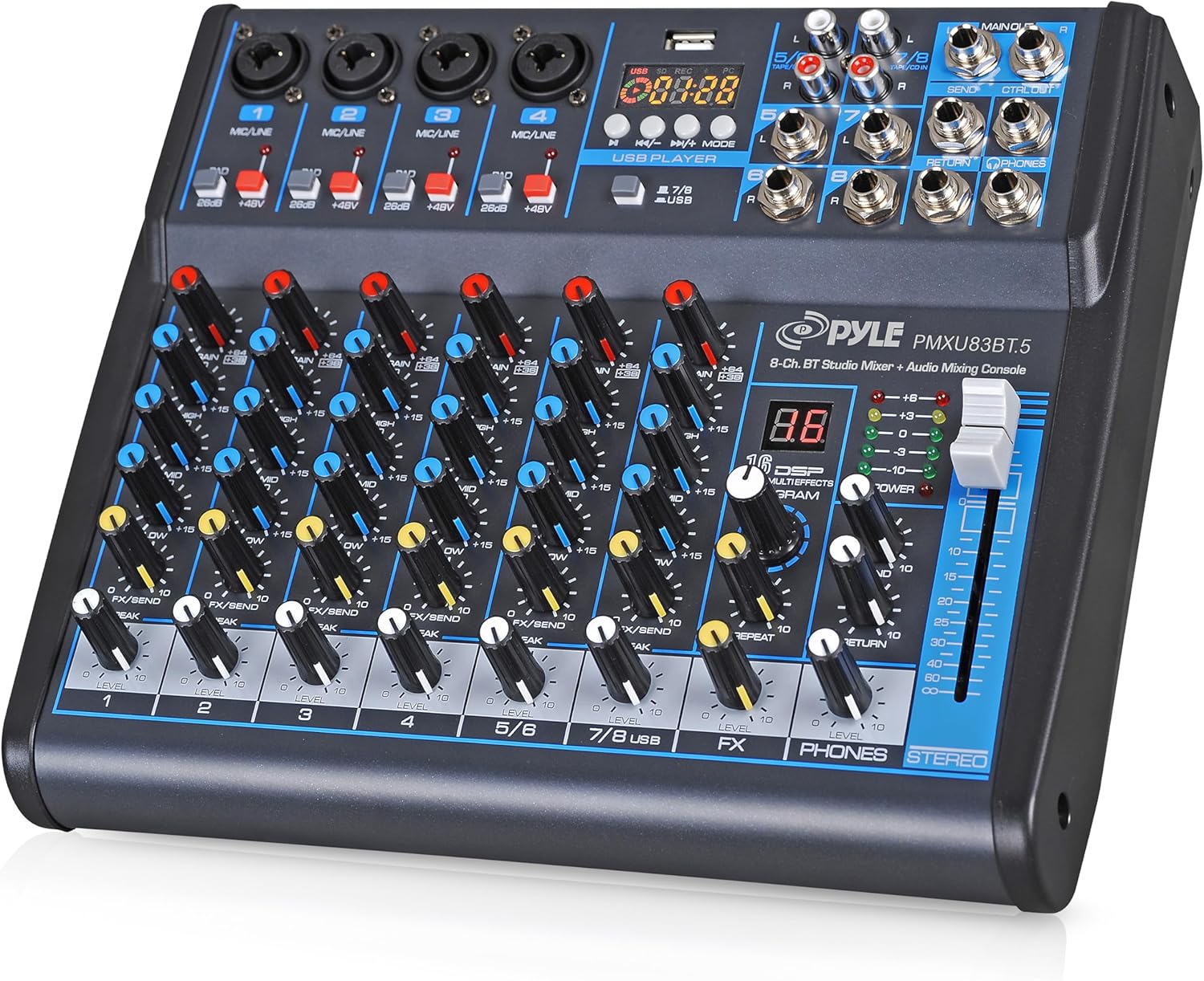 Detalle de Pyle PMXU83BT.5 8-Channel Bluetooth Studio Mixer with USB Recording and DSP FX