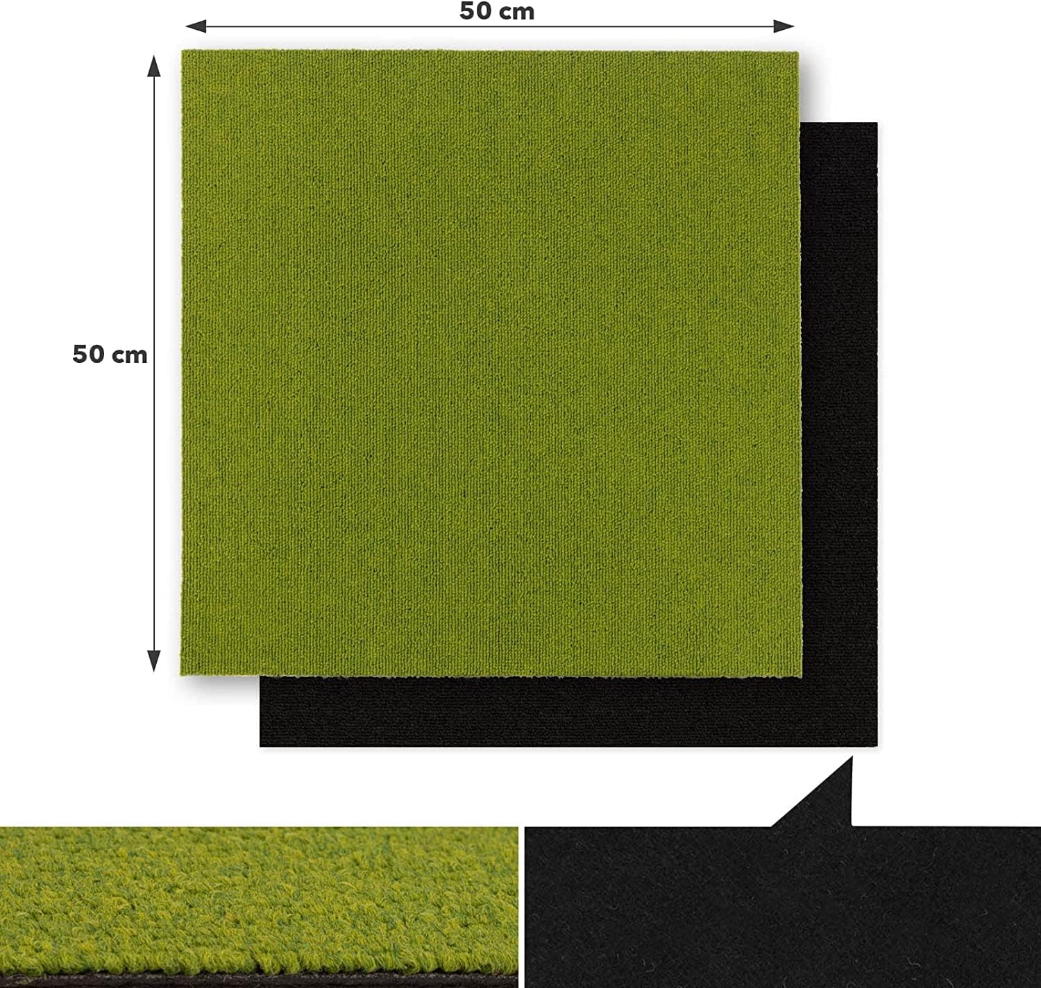 Detalle de KARAT Teppichfliesen Moskau 50×50 cm – 48 Stk. Selbstliegend, 12 m², grün