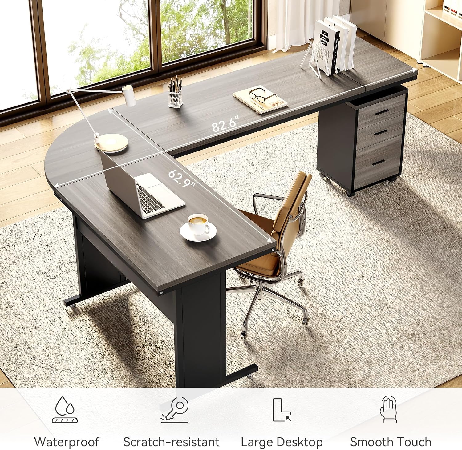 Thumbnail 6 de LITTLE TREE QP083A Reversible L-Shaped Executive Desk with Mobile File Cabinet
