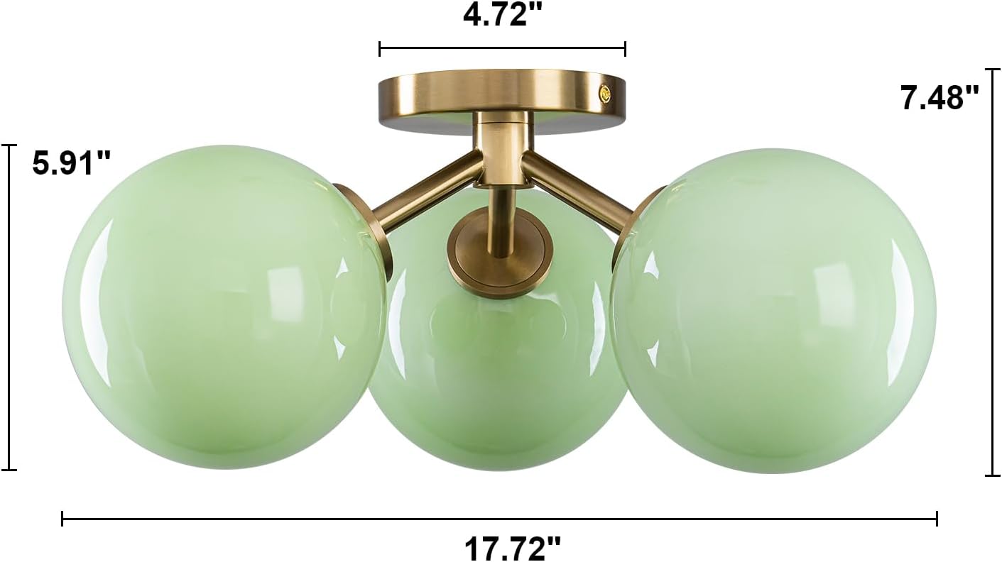 Thumbnail 2 de Kunlinzhu Green Globe Semi-Flush Ceiling Light with 3 Opal Glass Shades