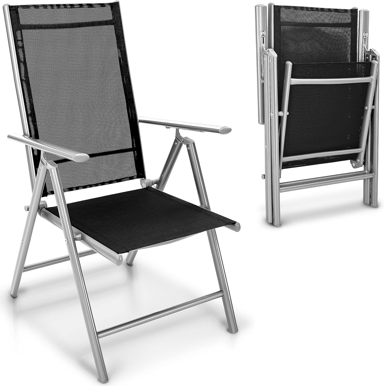 Thumbnail 6 de Tillvex Gartenstuhl 4 Stück: Klappbar aus Aluminium, Hochlehner mit Armlehnen, verstellbar – Ideal für Balkon, Garten und Terrasse
