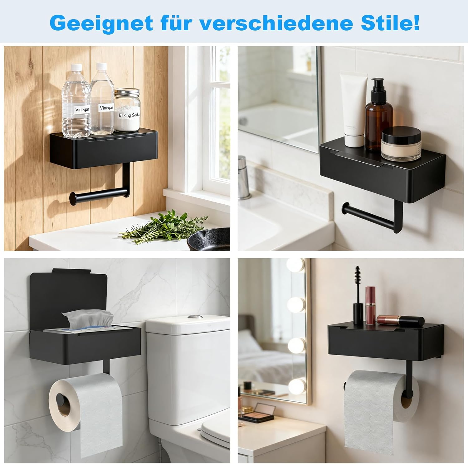 Thumbnail 6 de SURFOU 3-in-1 Toilettenpapierhalter ohne Bohren mit Feuchttücherbox und 2 Haken (schwarz)