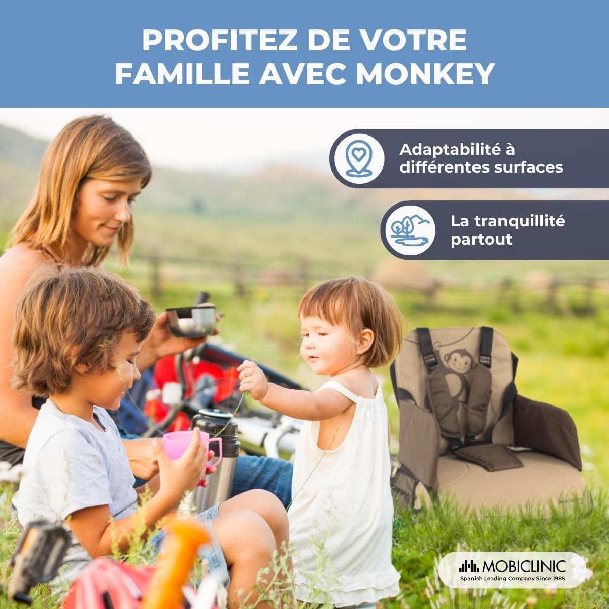 Thumbnail 6 de Mobiclinic Rehausseur Chaise Enfant Pliable avec Compartiments – Gris Monkey (6–36 mois, jusqu’à 15 kg)