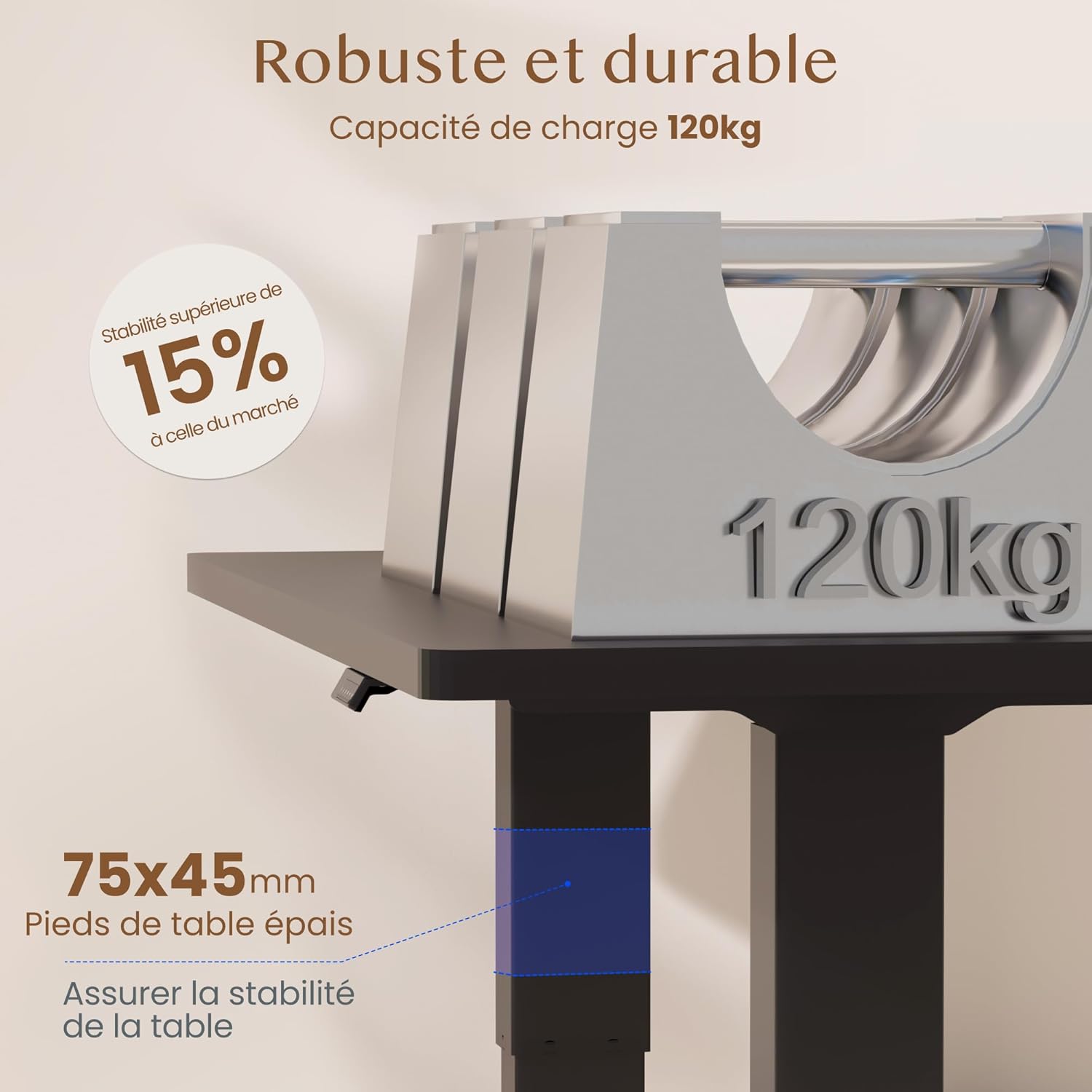 Detalle de FLEXISPOT Bureau assis-debout 140 x 70 cm à 2 moteurs, 100 kg, avec fonction mémoire (noir)