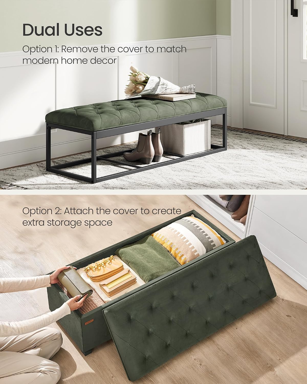 Detalle 2 de SONGMICS Storage Ottoman Bench 43.3 x 15.7 x 15.7 Inches