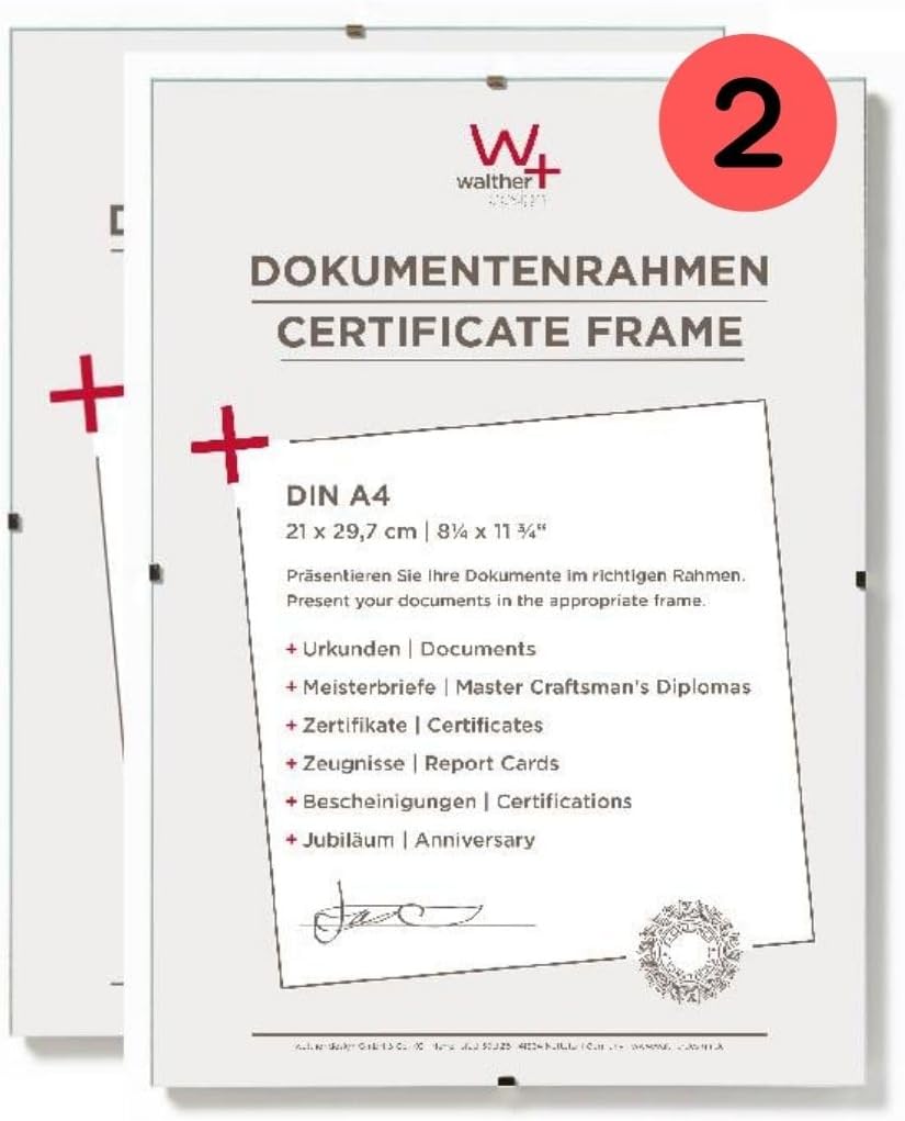 Detalle de Walther Design Cadre photo verre transparent 21 x 29,7 cm (DIN A4) – Lot de 2, cadre à clip RB130KD