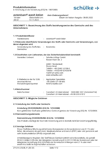 Detalle 2 de schülke octenisan® Waschlotion, 500 ml – pH-hautneutral für Haut und Haare