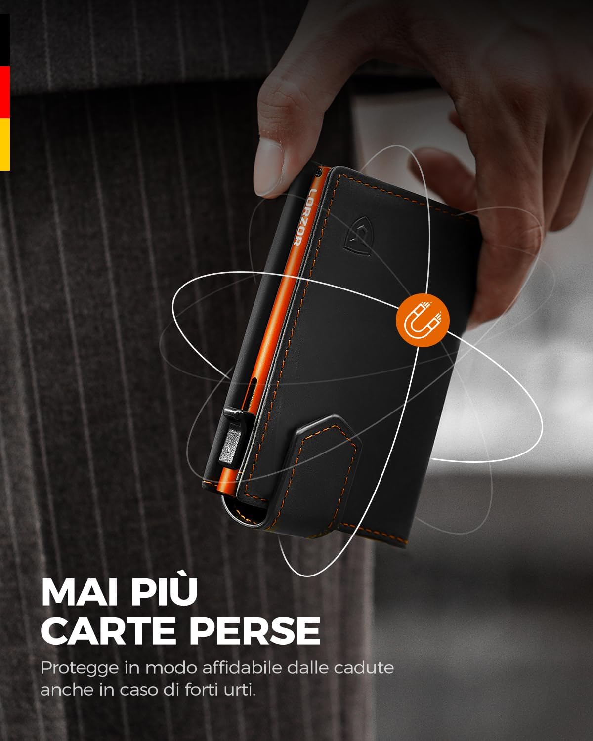 Thumbnail 1 de LORZOR portafoglio uomo slim in vera pelle con RFID e porta monete pop-up (contenere 10 carte) con chiusura magnetica