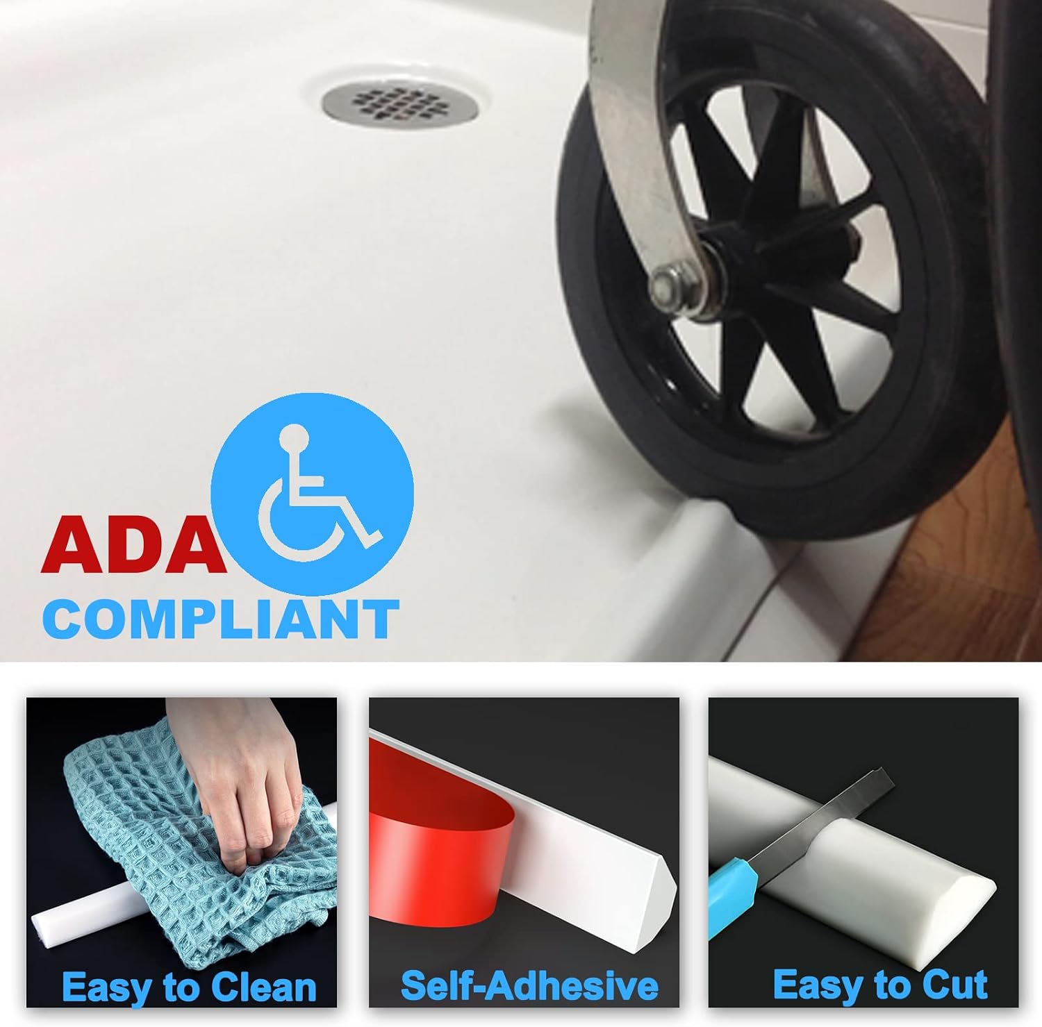 Detalle 2 de Duzzy 98-Inch Collapsible Shower Water Dam with Adhesive Backing, Cut-to-Fit Design