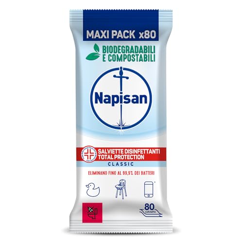 Detalle de Napisan Salviette Disinfettanti Total Protection 5 confezioni da 80 salviette – biodegradabili e compostabili