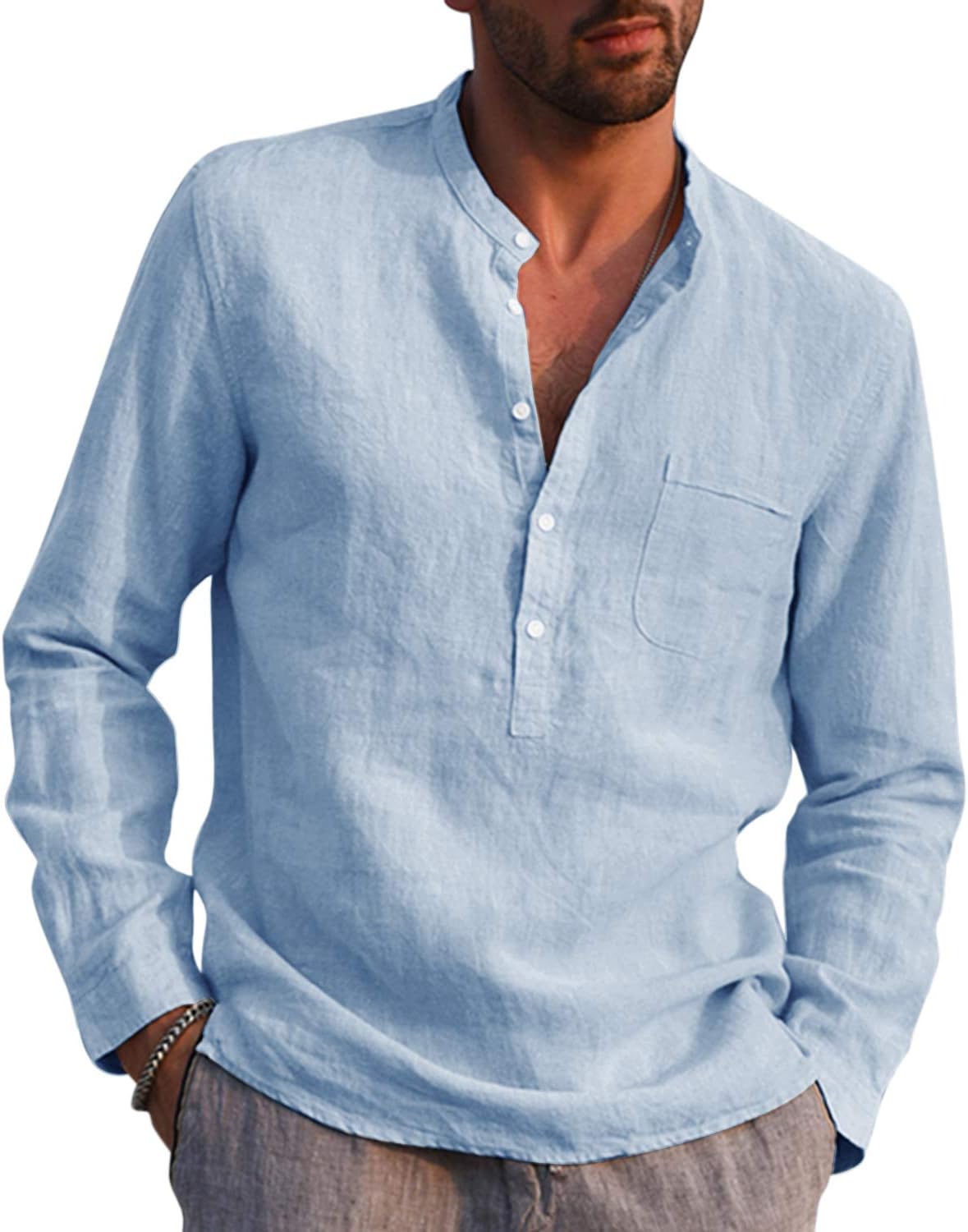 Detalle 2 de AUDATE Herren Leinenhemd Regular Fit mit Knöpfen