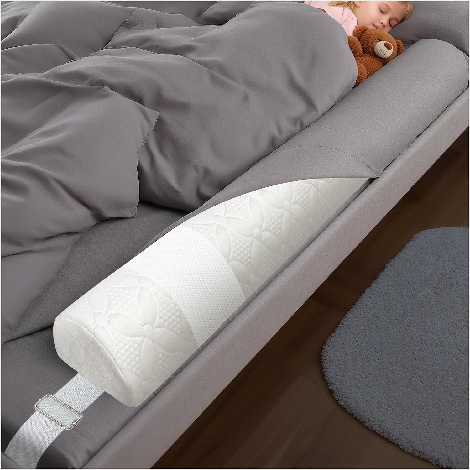 Detalle de Asatdd Toddler Bed Bumper with Adjustable Strap, Memory Foam and Washable Cover