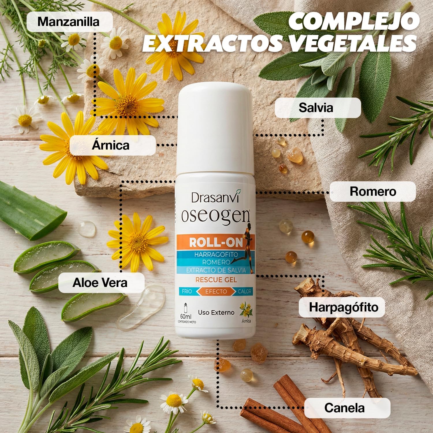 Detalle de OSEOGEN Rescue Gel Roll-On 60 ml para músculos y articulaciones