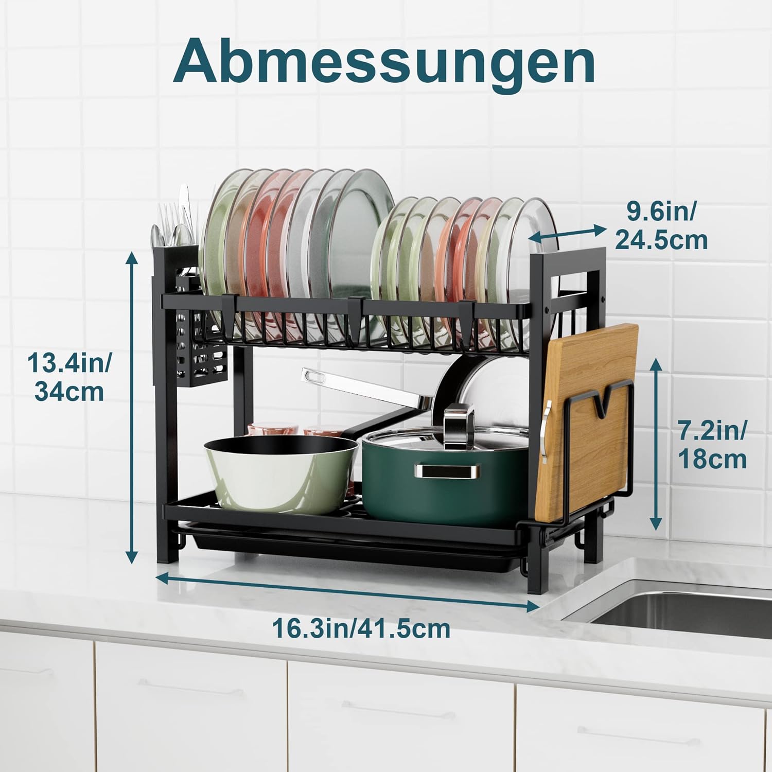 Thumbnail 6 de niffgaff 2-stufiges Abtropfgestell Geschirr Schwarz (43,5 × 24,5 × 34,5 cm) mit Edelstahl-Abtropfgitter