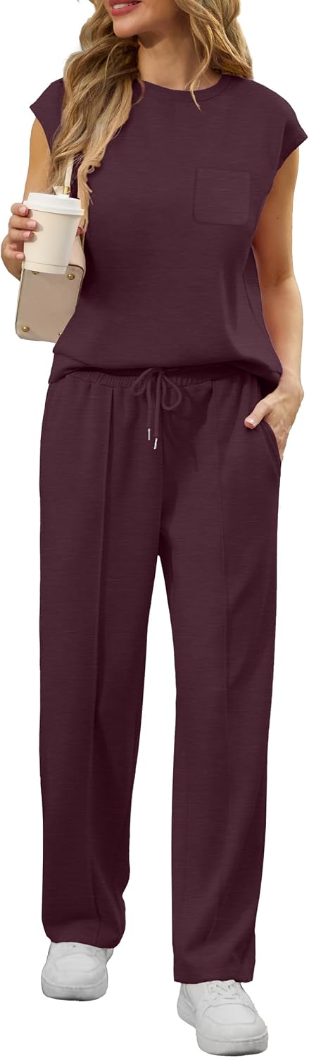 Detalle de GRECERELLE Two Piece Outfits for Women – Summer Lounge Set with Pockets
