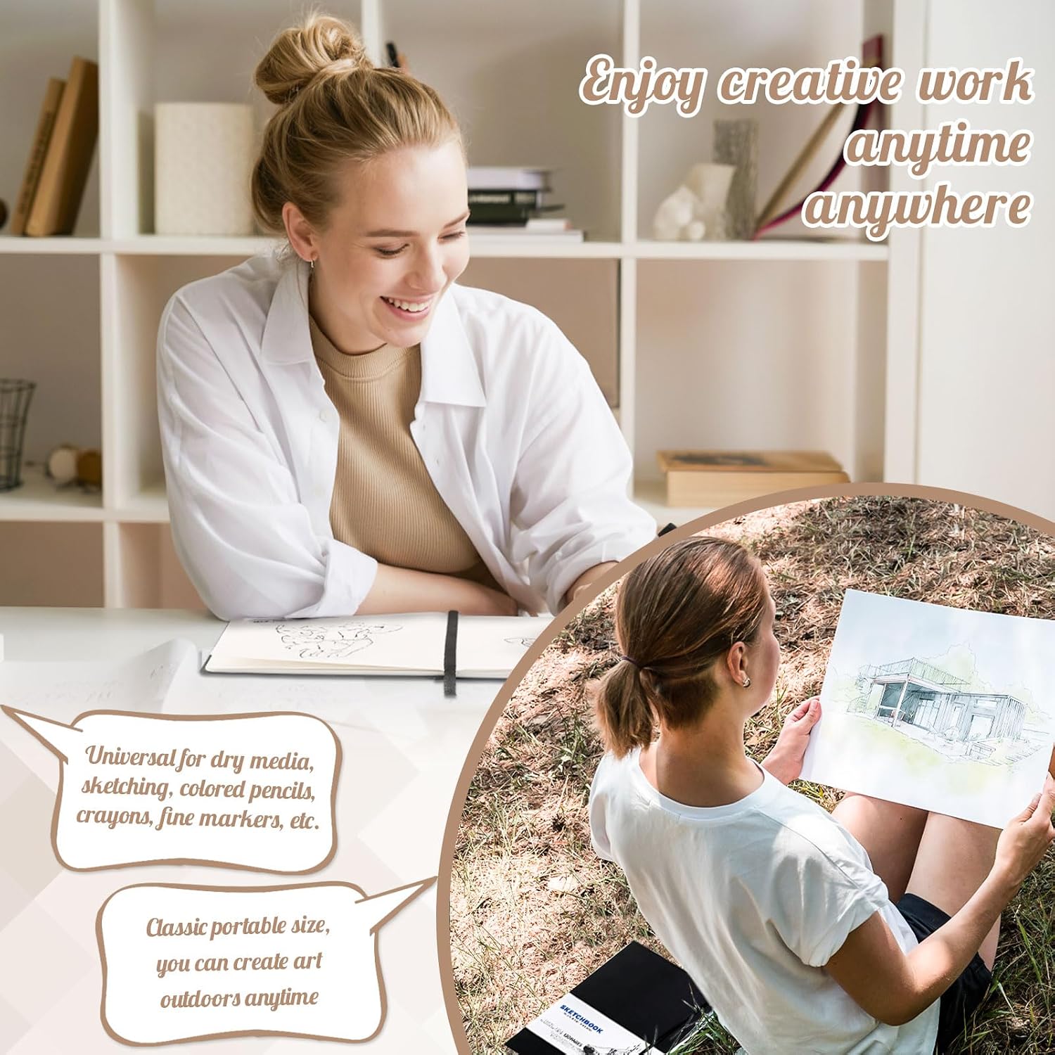 Thumbnail 6 de Square Sketch Book Hardback (20 x 20 cm) with 200GSM Thick Paper – 60 Sheets / 120 Pages