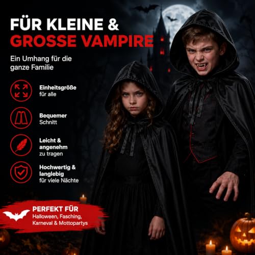 Detalle de FASCHINFEVER Vampirumhang mit Kapuze, schwarz, Einheitsgröße für Kinder und Erwachsene