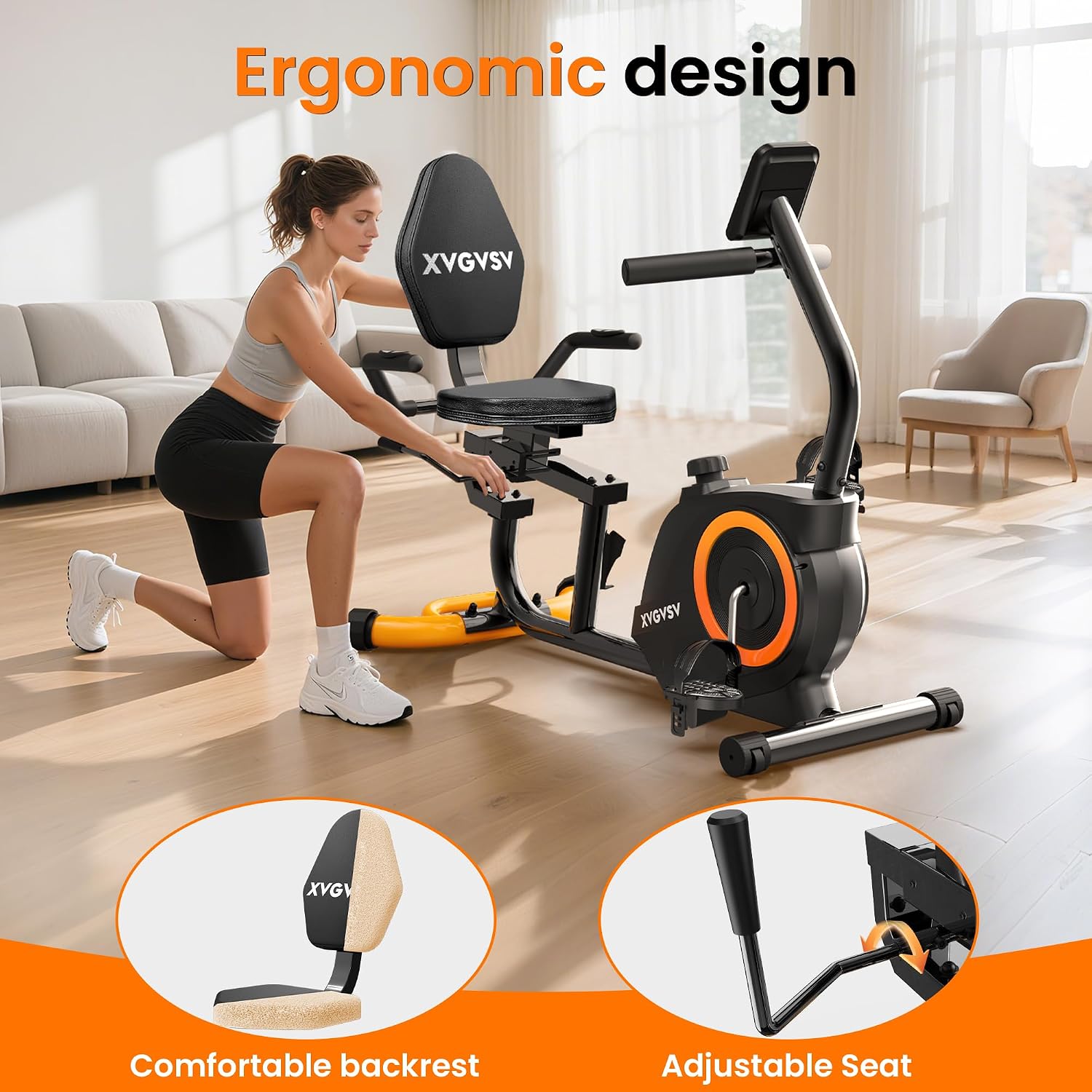 Detalle 2 de XVGVSV W239 Recumbent Exercise Bike, 16-Level Magnetic Resistance, LCD Display