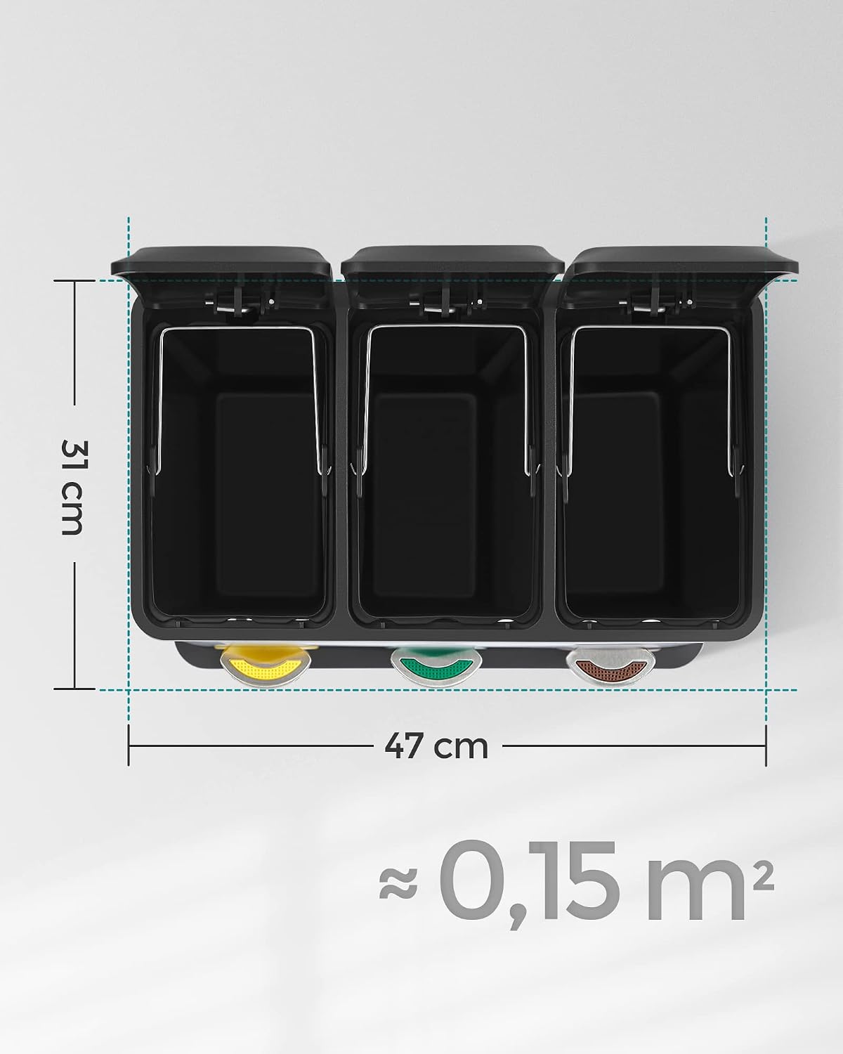 Thumbnail 3 de SONGMICS LTB24L 3-Compartment Rubbish Bin, 24L Stainless Steel with Pedal Lids