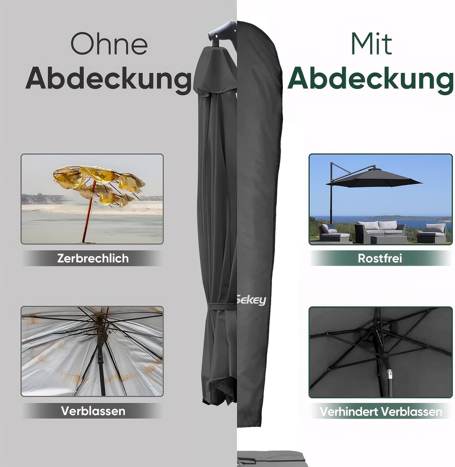 Thumbnail 3 de Sekey custodia per ombrello a lampione 265×48/70 cm in poliestere impermeabile e anti-UV