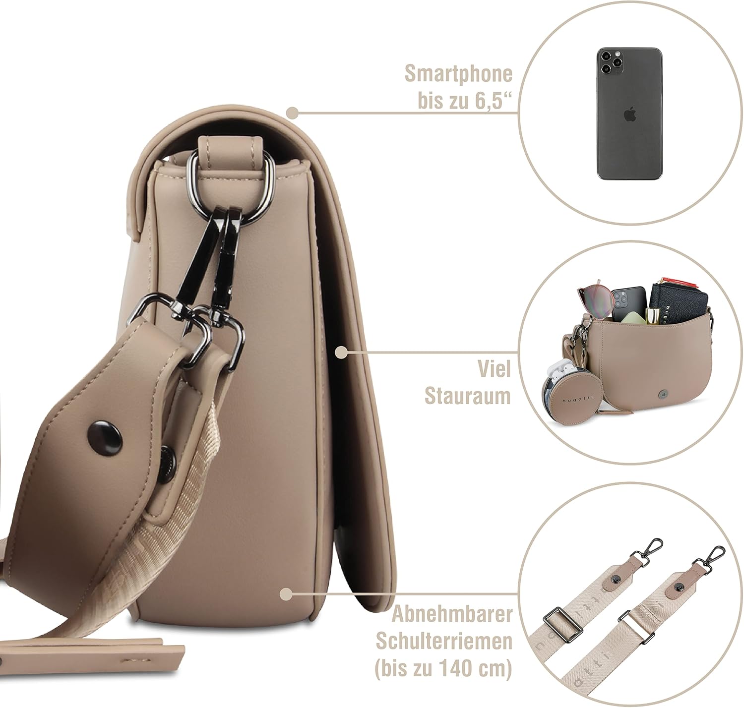 Detalle de Bugatti Almata borsa a spalla da donna in pelle sintetica (27 x 6 x 18,5 cm), modello maneggevole