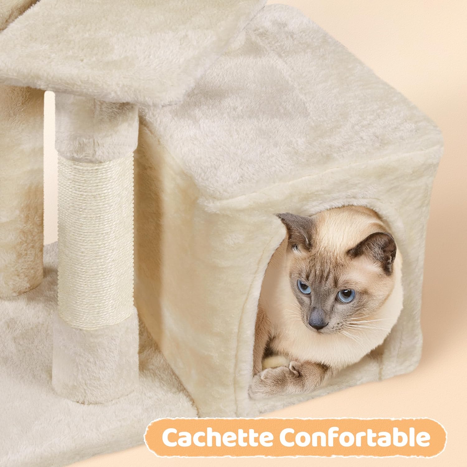 Thumbnail 6 de Yaheetech Petit Arbre à Chat multiniveau (87 cm) avec poteaux griffoirs, sisal et boule suspendue