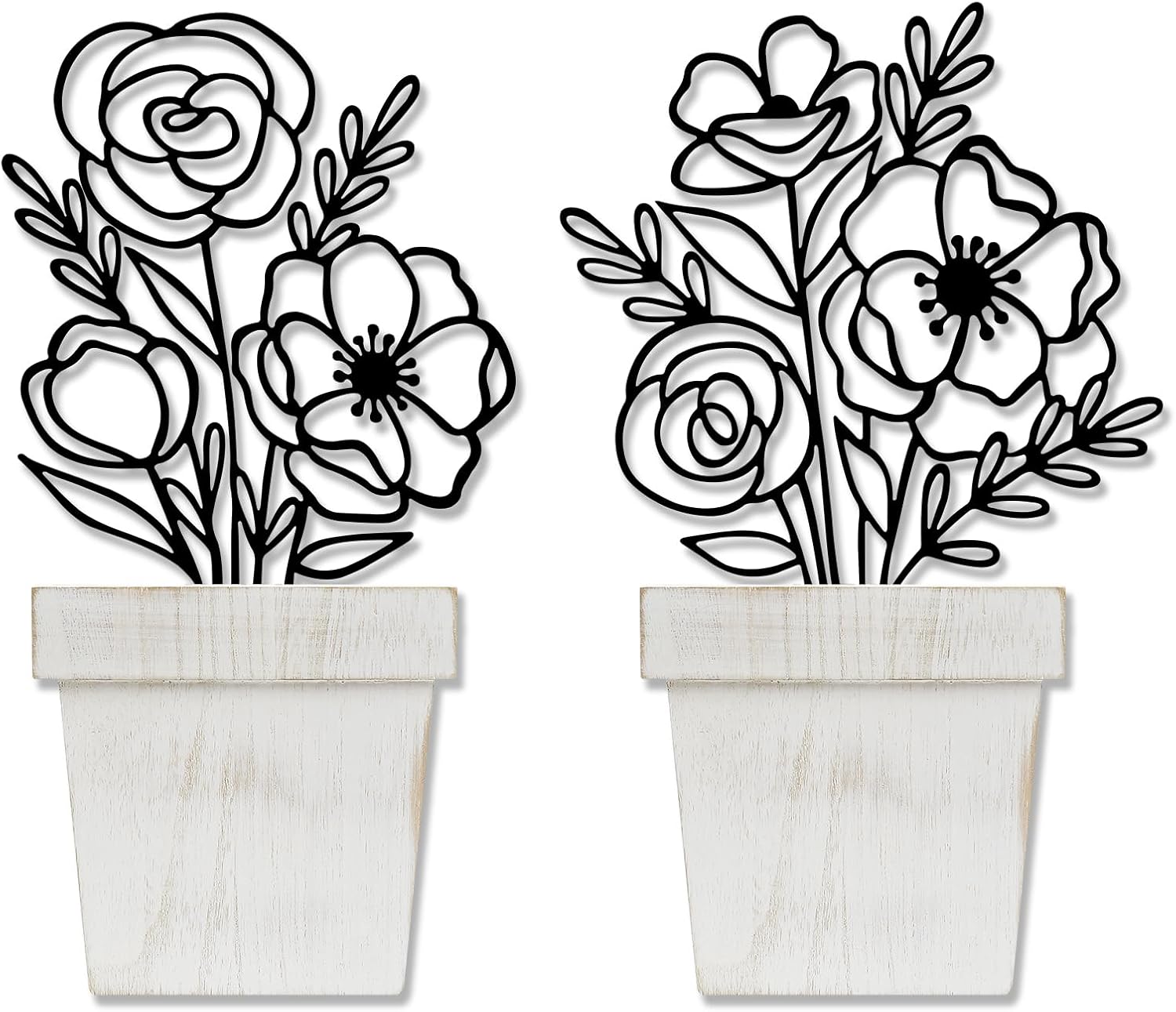 Detalle de YiYa 2 Pcs Metal Flowers Wall Arts – Beige Minimalist Floral Line Wall Sculptures