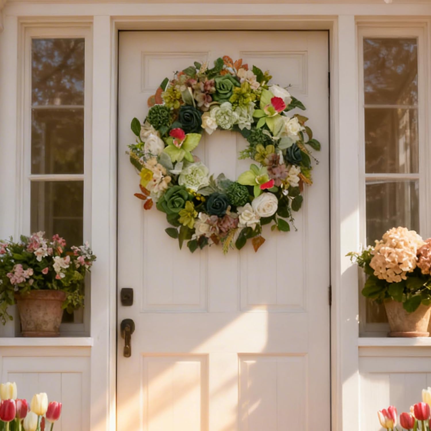 Thumbnail 4 de Egolot 22 Inch Green Orchid Spring Everyday Wreath