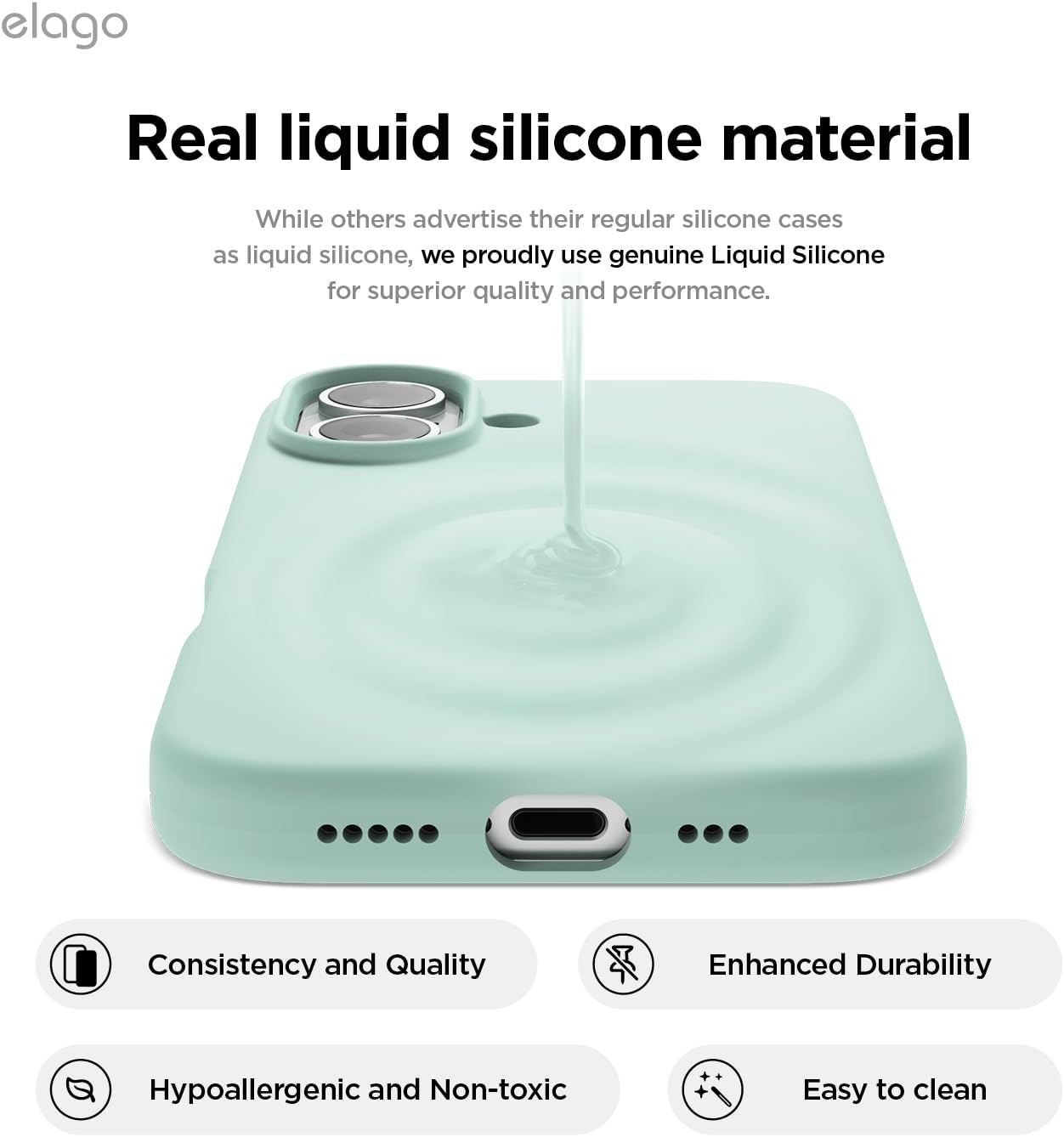 Thumbnail 2 de elago Mint Liquid Silicone Case for iPhone 16 — Slim, Protective, Hand‑Friendly